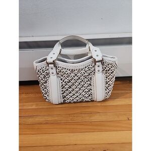Cole Haan Sierra Open Leather Weave Top Handle White Hobo Satchel Bag Purse